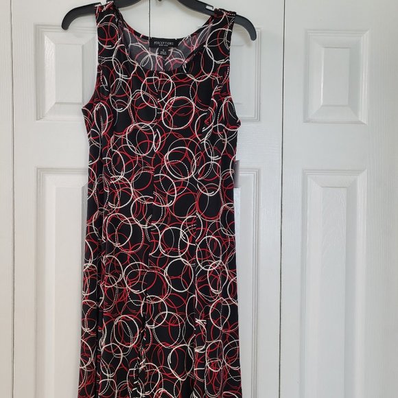 PERCEPTIONS NEW YORK, SIZE SMALL, BLACK with RED, GOLD AND WHITE PATTERN - Picture 2 of 2